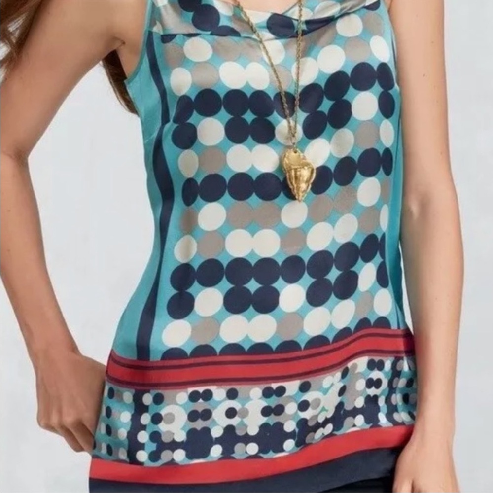 CAbi Blue and Red Patterned Tank Top